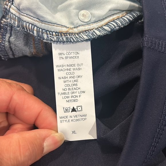 Pinkblush Dark Wash Distressed Raw Hem Full Panel Maternity Plus Size Shorts - Picture 9 of 10